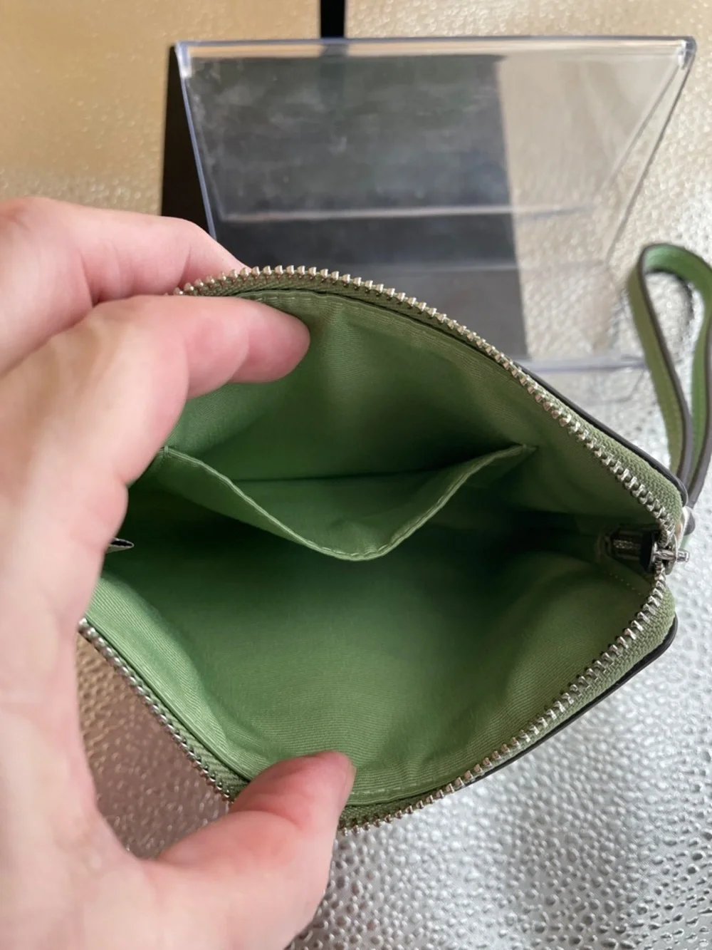 Coach Seafoam Green Embossed C Wristlet New with limited Charm - Picture 7 of 8